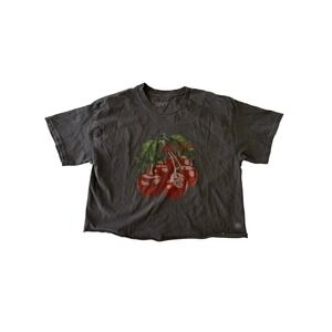 The Vinyl Icons Sweet Sweet Cherries Graphic Crop T-Shirt Charcoal Grey Small
